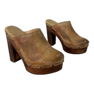Bed Stu Size 6.5 Dorothy Clog Studded Wood Stacked Platform Mules Slides
